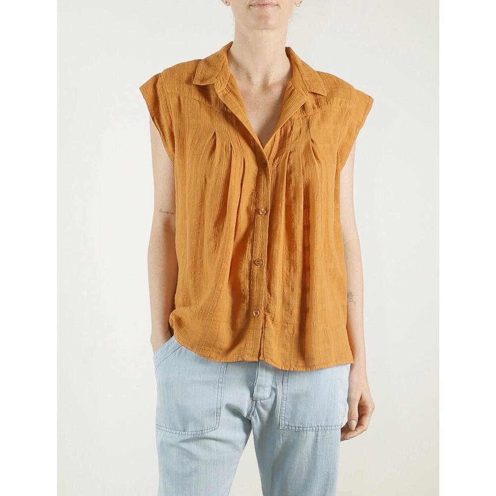 PHAROAH COLLECTION Audrey Band Sleeve Shirt Womens Medium Gossamer Check Cotton